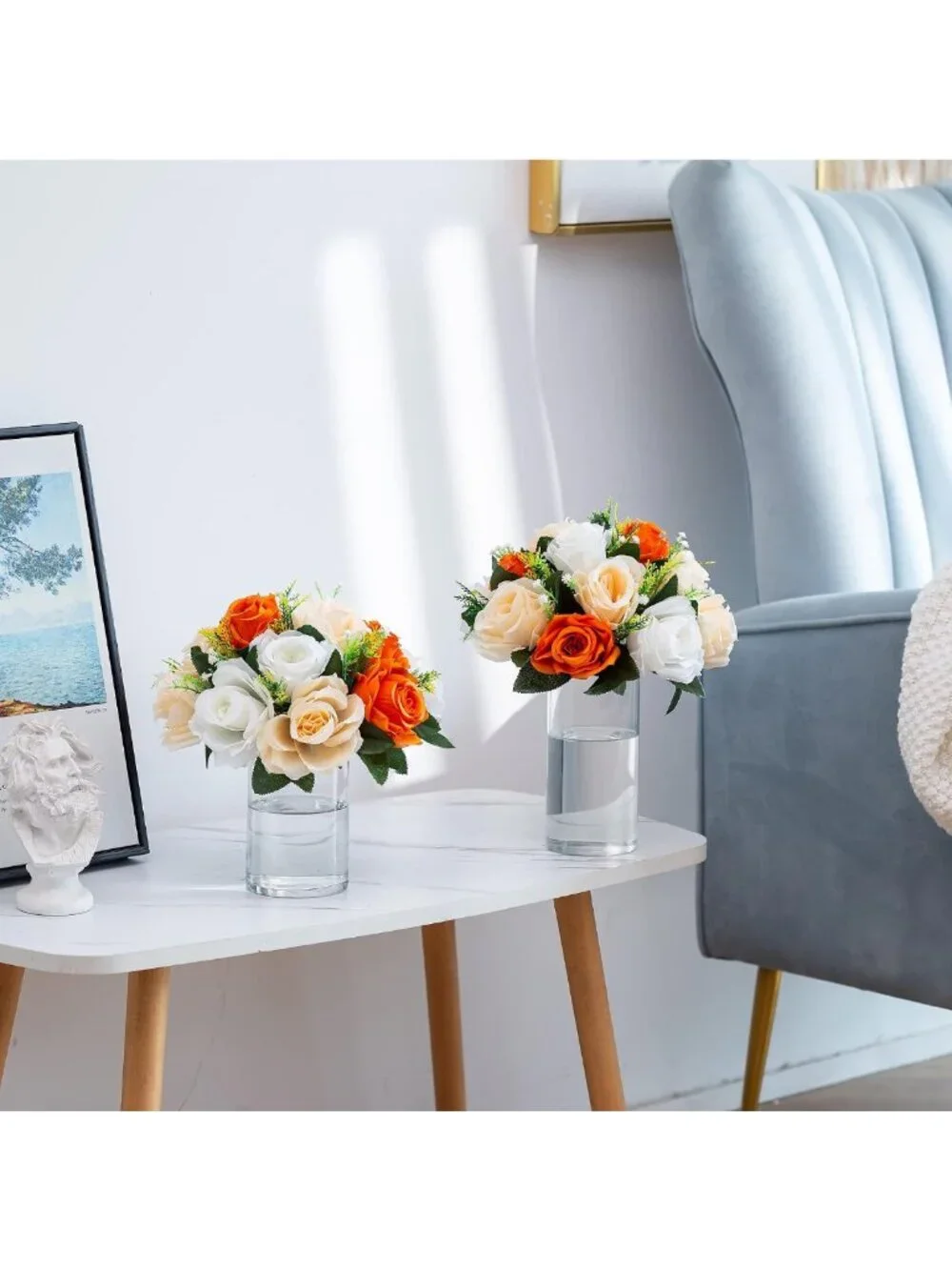 Vibrant Orange Silk Roses Ball - 10 Pcs Faux Flowers for Home Centerpiece Decor